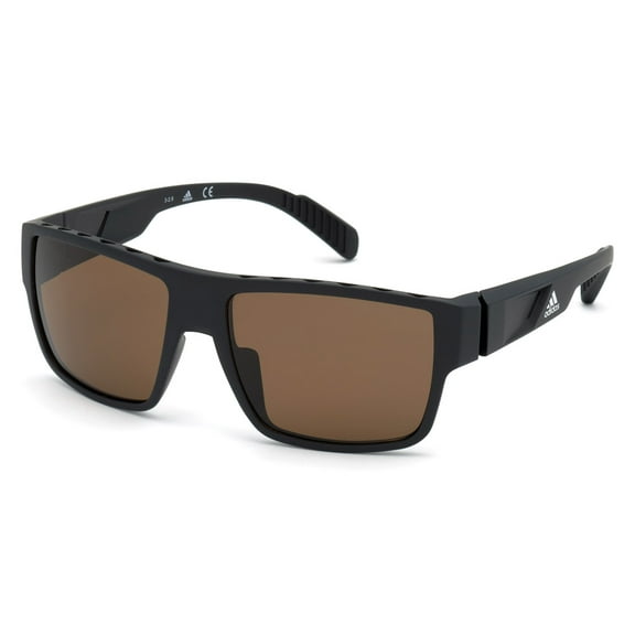 Adidas SP0006 Full Rim Rectangle Matte Black / Brown Polarized Sunglasses