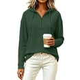 thumbnail image 6 of Quarter Zip Pullover wWomen Waffle Knit Long Sleeve Drawstring Casual Sweatshirt Hooded Tops, 6 of 7
