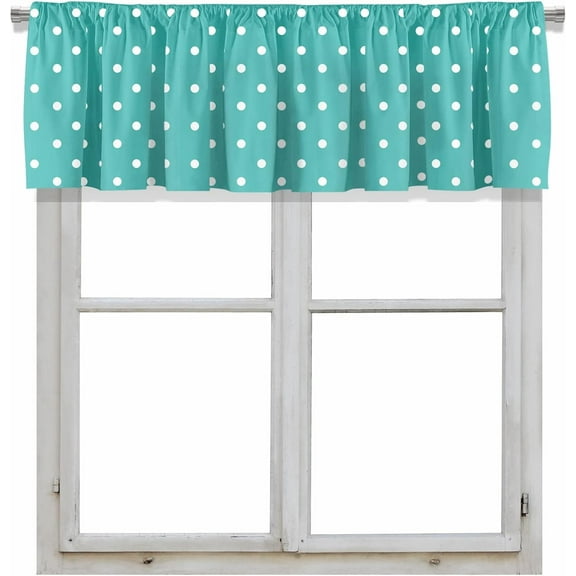 Blackout Aqua Mint and Turquoise White Polka Dot on Teal Rod Pocket Short Window Curtain Valance for Kitchen Bedroom Decor, 52" x 18", Aqua Mint and Turquoise White, 1 Panel