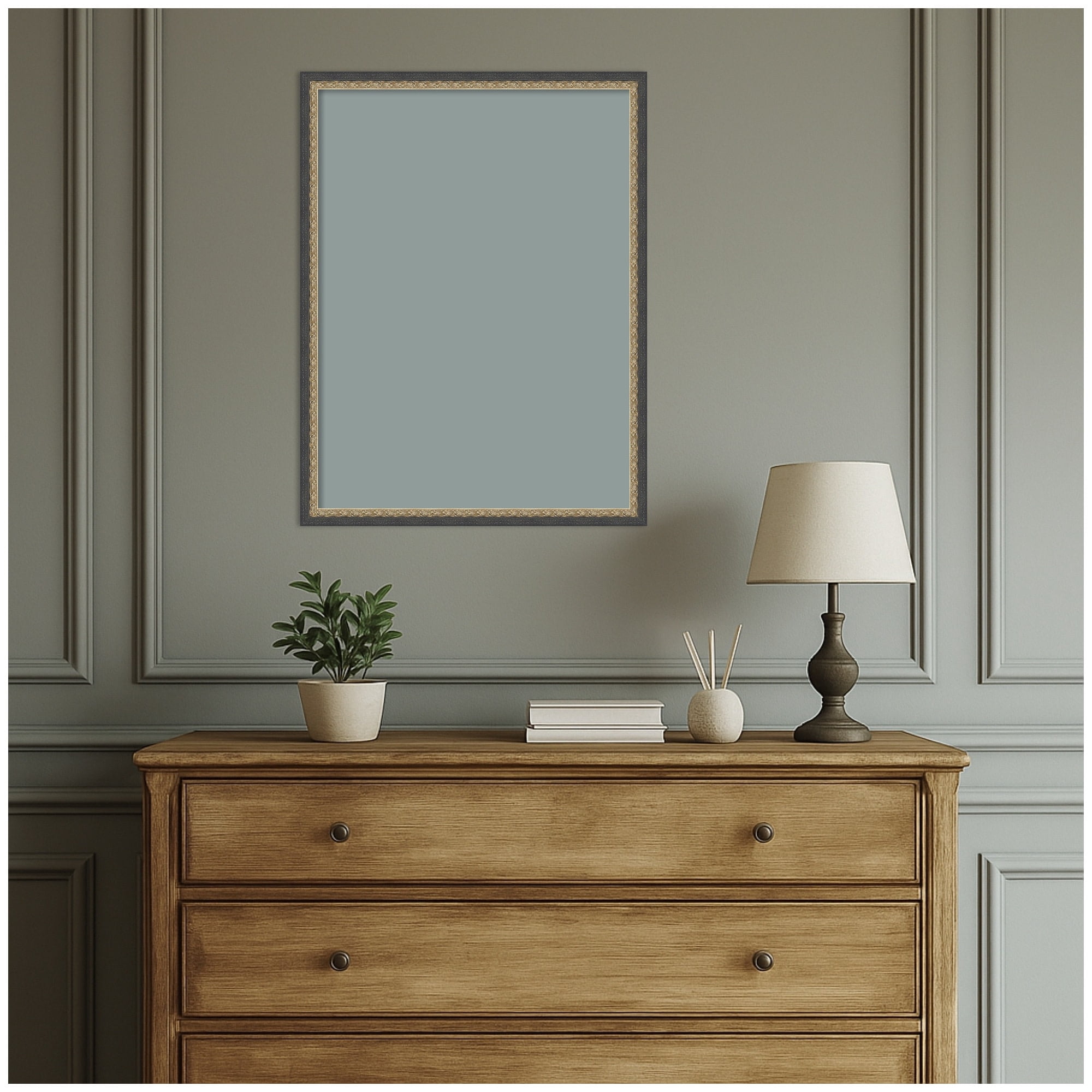 Kate and Laurel Framed Fabric Pinboard 19 x 25,  Printed Linen Decorative Bulletin Board for Use as a Vision Board or Wall Organization, Matinee Black Bronze Frame