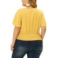 thumbnail image 3 of Unique Bargains Women's Plus Size V Neck Button Up Short Sleeve Shirred Top Blouse 1X Yellow, 3 of 6