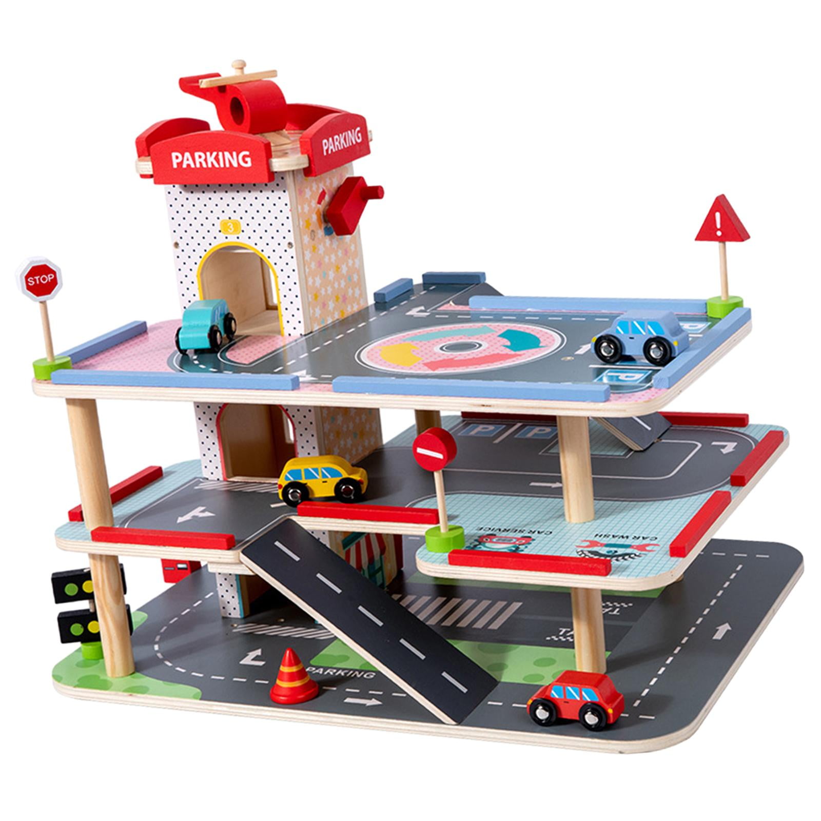 HILABEE Parking en Bois Garage Jeux pour Enfants Parking Garage