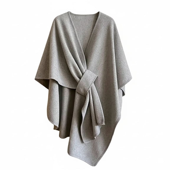 Fleece Drape Shawl, Soft Knit Cape Scarf, Long Open Poncho with Tab, Solid Color Cape Scarf