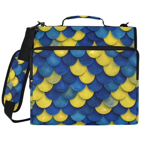 ALAZA Zipper Binder Scale Blue and Yellow Pattern 2 inch 3 Ring 500 Sheet Capacity Trapper Keeper File Folder Organizer Bag