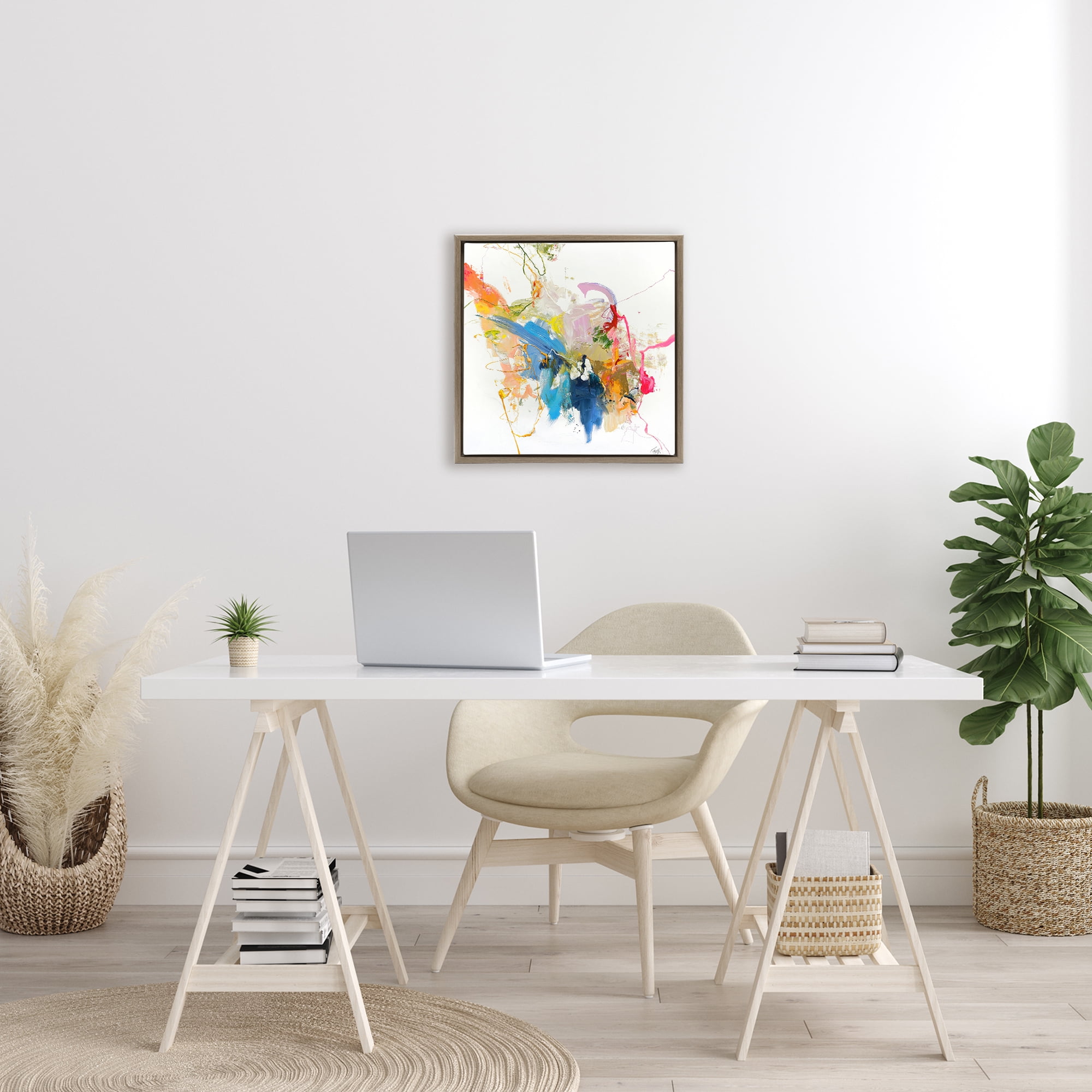 Confident Pink Abstraction Brown Framed Floater Canvas Wall Art, design by Design Fabrikken
