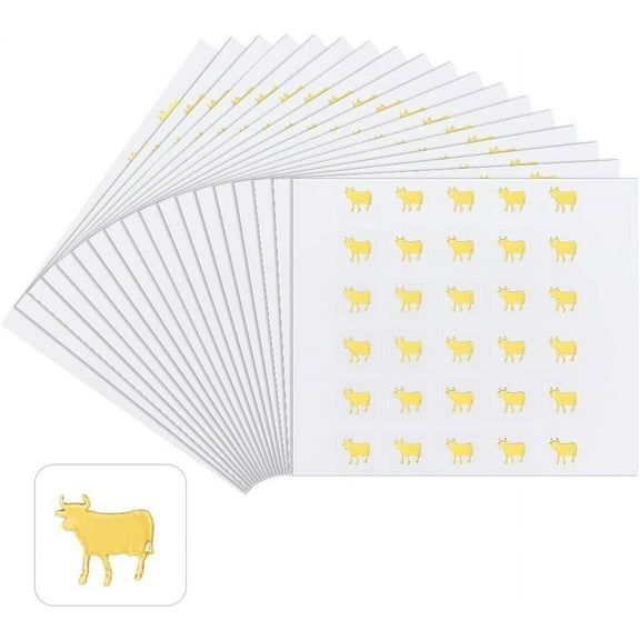 2400pcs Beef Meal Stickers 0.4'' Gold Cow Wedding Food Choice Sticker Kitchen Indicator for Place Card Party Supplies Beef - Gold Gold