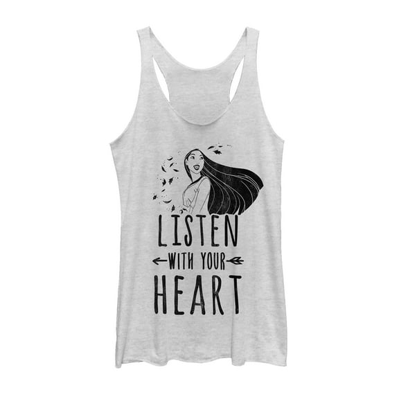 Women's Pocahontas Listen Heart  Racerback Tank Top White Heather X Large