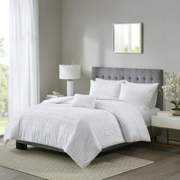 Home Essence Amari 4 Piece Cotton Seersucker Duvet Cover Set