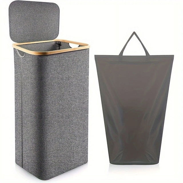 Cesta de lavandería de bambú para dormitorio con bolsa interior con tapa, caja de almacenamiento, cesto para ropa sucia, cesto para ropa grande para baño
