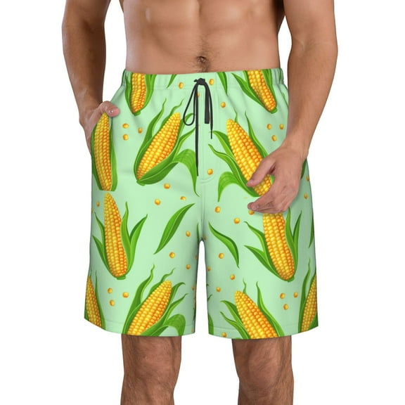 Logiee Corn 7 Print Mens Swim Trunks Quick Dry Board Shorts,Breathable Hawaii Beach Shorts Swimwear Bathing Suits-Small