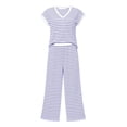 thumbnail image 3 of Two Piece Sets for Women Summer Spring Outfits Color Block Travel Cruise Resort Wear 2026 Beach Vacation Wide Leg Pants Set(Sky Blue,XXXXL), 3 of 3