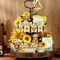 thumbnail image 4 of nvzhuang Summer Wooden Tiered Tray Decor 16 Pcs Kit Sunflower Highland Cow Farmhouse Rustic Table Ornaments, 4 of 9