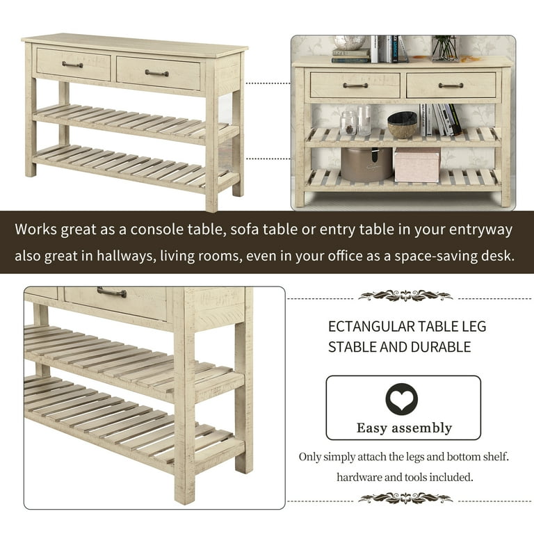 Entryway Table with Drawer Premium Solid Wood Console Table with 2 Spacious Drawers 2 Bottom Shelf Farmhouse Table Stable Entry Tables for