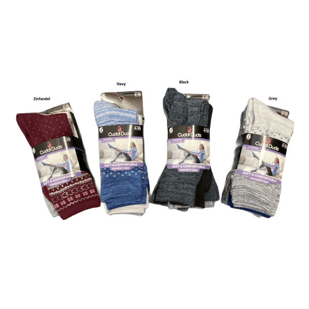 Cuddl Duds Women's Super Soft Midweight Plushfill Crew Socks, 6 Pair