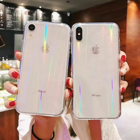 Gradient Rainbow Laser Phone Case For iPhone 13 12 11 Pro Max Transparent Soft Fundas For iPhone X XS Max 8 7 Plus Acrylic Cover