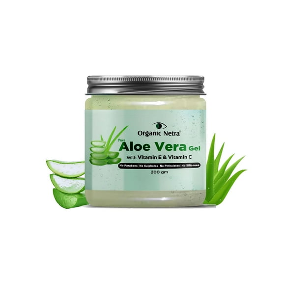 Organic Netra Pure Aloe Vera Gel with Vitamin C & E for Skin, Face and Hair Helps to Repair and Smoothens Hair Relax and Renew Your Skin and Scalp Paraben Free & Sulphate Free, 200gm