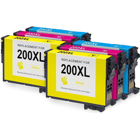 6 Pack 200 XL High-Yield Cyan Magenta Yellow Ink Cartridge Compatible for Epson 200XL T200XL120 - T200XL420 Compatible with Epson Expression Home XP200 300 310 400 410 WF2520 2530 2540