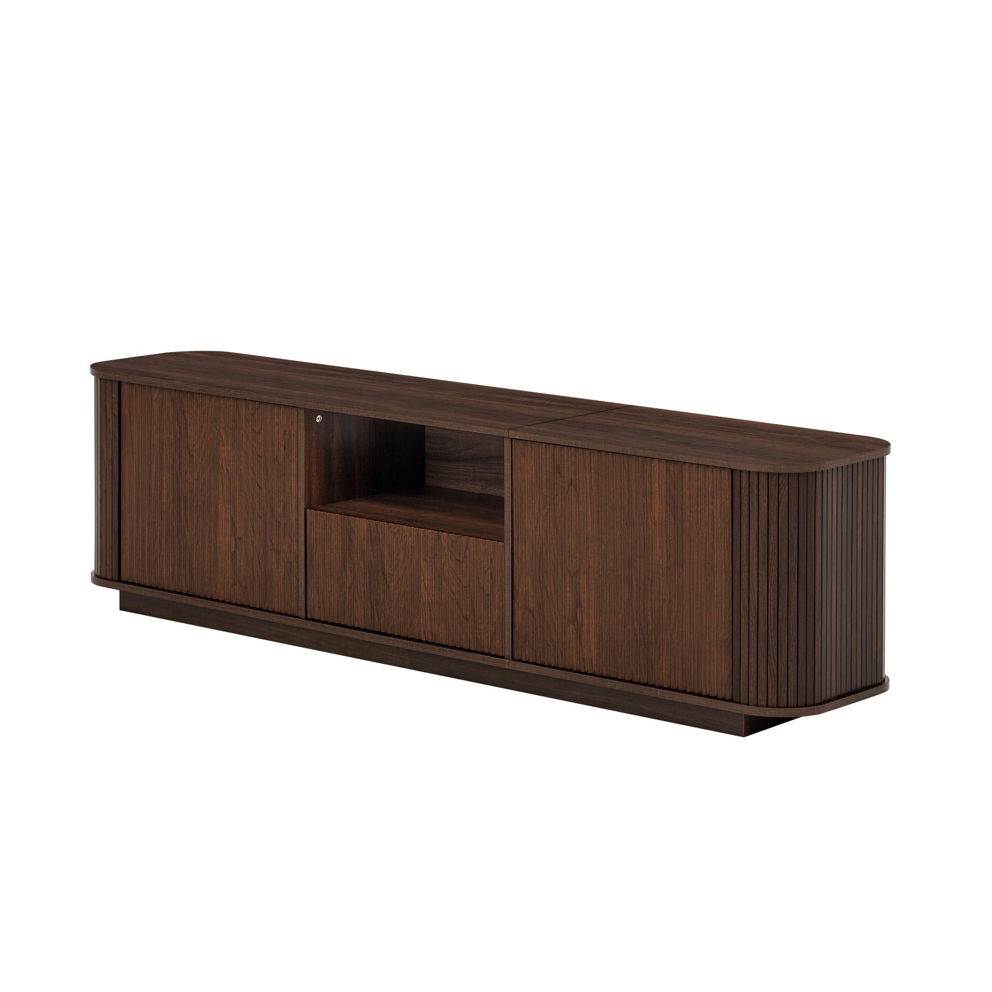 Homy Casa 70.9" TV Stand, Fluted Media Console with Storage and Cable Hole, Brown