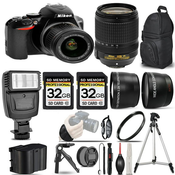 Nikon D3500 DSLR Camera with 18-55mm Lens  18-140mm f/3.5-5.6G Lens  Flash  64GB-  Kit