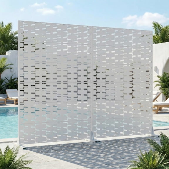 MAYEERTY 2-Piece Outdoor Metal Privacy Screen 6ft × 4ft White, 6-Panel Brick Pattern Decorative Screen for Garden