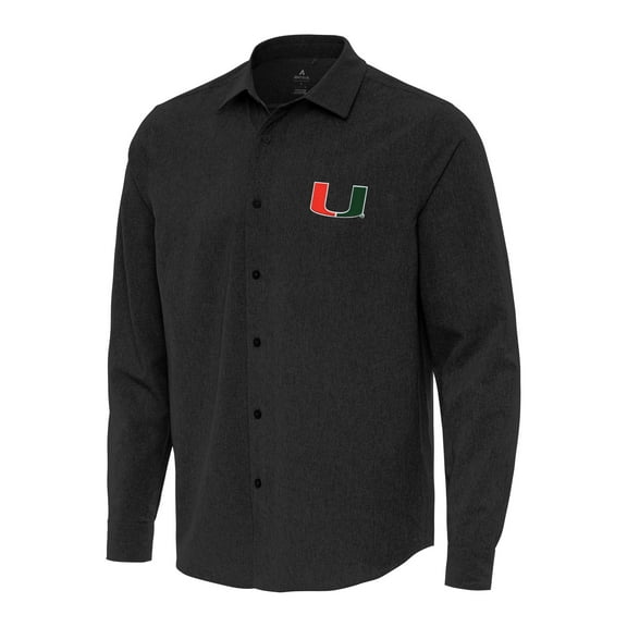 Men's Antigua Black Miami Hurricanes Exposure Woven Long Sleeve Button-Up Shirt