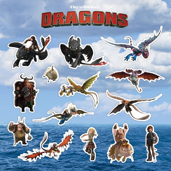 DreamWorks How To Train Your Dragon Decals - Set of 14 Vinyl Stickers Hiccup Hookfang Toothless Astrid Stoick Stormfly for Car Laptop Computer Kids Water Bottle Outdoor Waterproof
