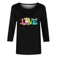 thumbnail image 4 of Xihbxyly Hauts Décontractés pour Femmes T-shirt Imprimé Col Rond de Pâques Manches 3/4 Col Rond Chandail Tendance à Petit Prix, 4 of 5
