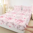 thumbnail image 3 of Feelyou Pink Princess Bow-tie Twin Sheet Sets for Kids, Kawaii Love Heart Twin Fitted Sheet, Spring Flower Floral Flat Sheet, Microfiber Bedroom Decor, 3 Pieces, 3 of 7
