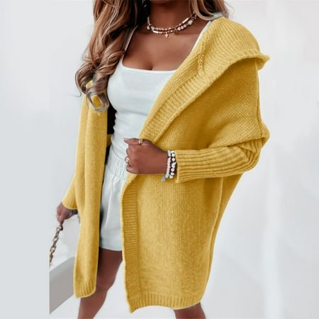 MKLEKYY Cute Sweaters for Teens Women Solid Color Hooded Patchwork Batwing Sleeve Open Sweater Knitted Cardigan