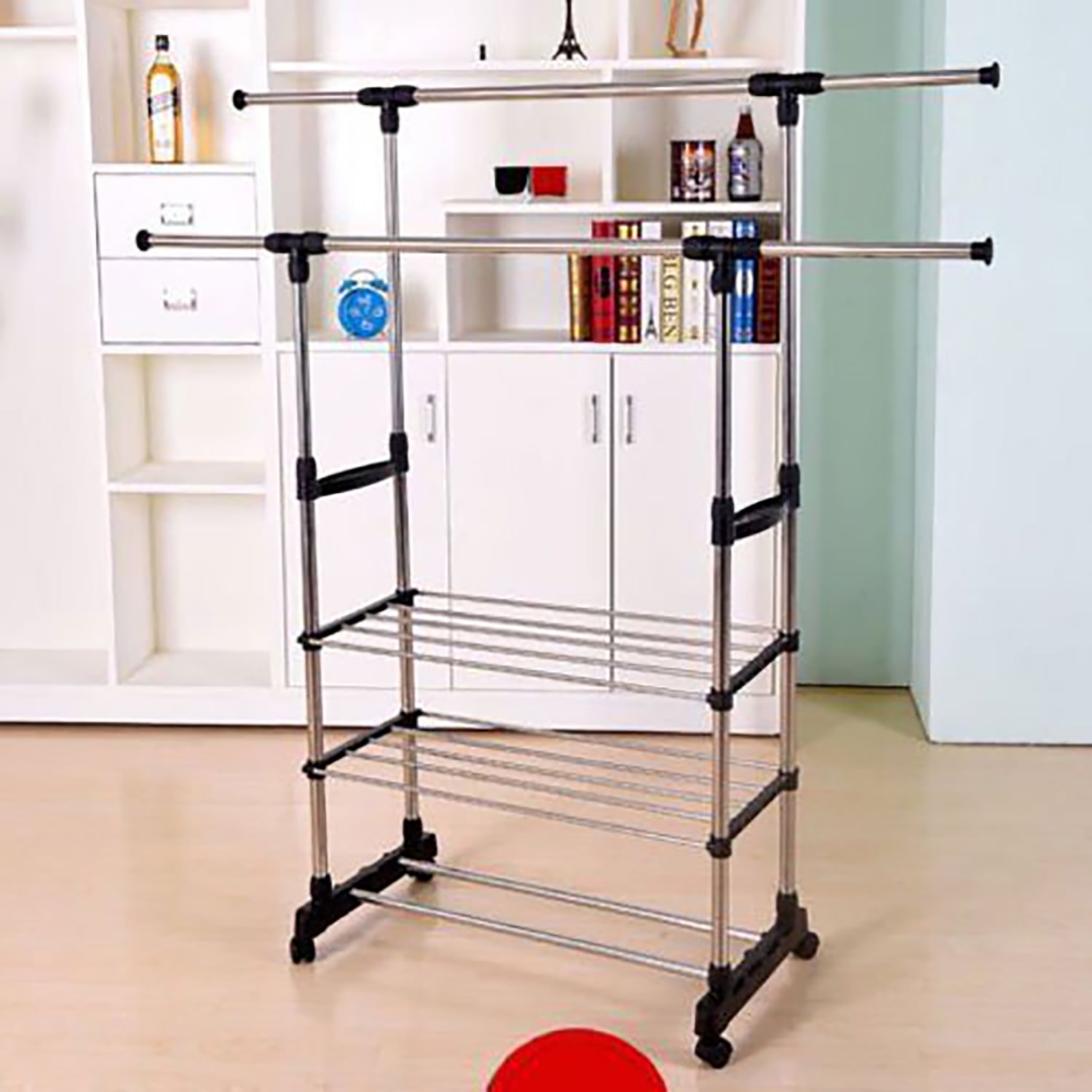 Kepooman Adjustable Garment Shoe Rack, Rolling Clothes Organizer with 2 Tier Metal Shelf, 3 Tiers Stainless Steel Clothing Garment Shoe Rack, Black Kepooman Adjustable Garment Shoe Rack, Rolling Clothes Organizer with 2 Tier Metal Shelf, 3 Tiers Stainless Steel Clothing Garment Shoe Rack, Black