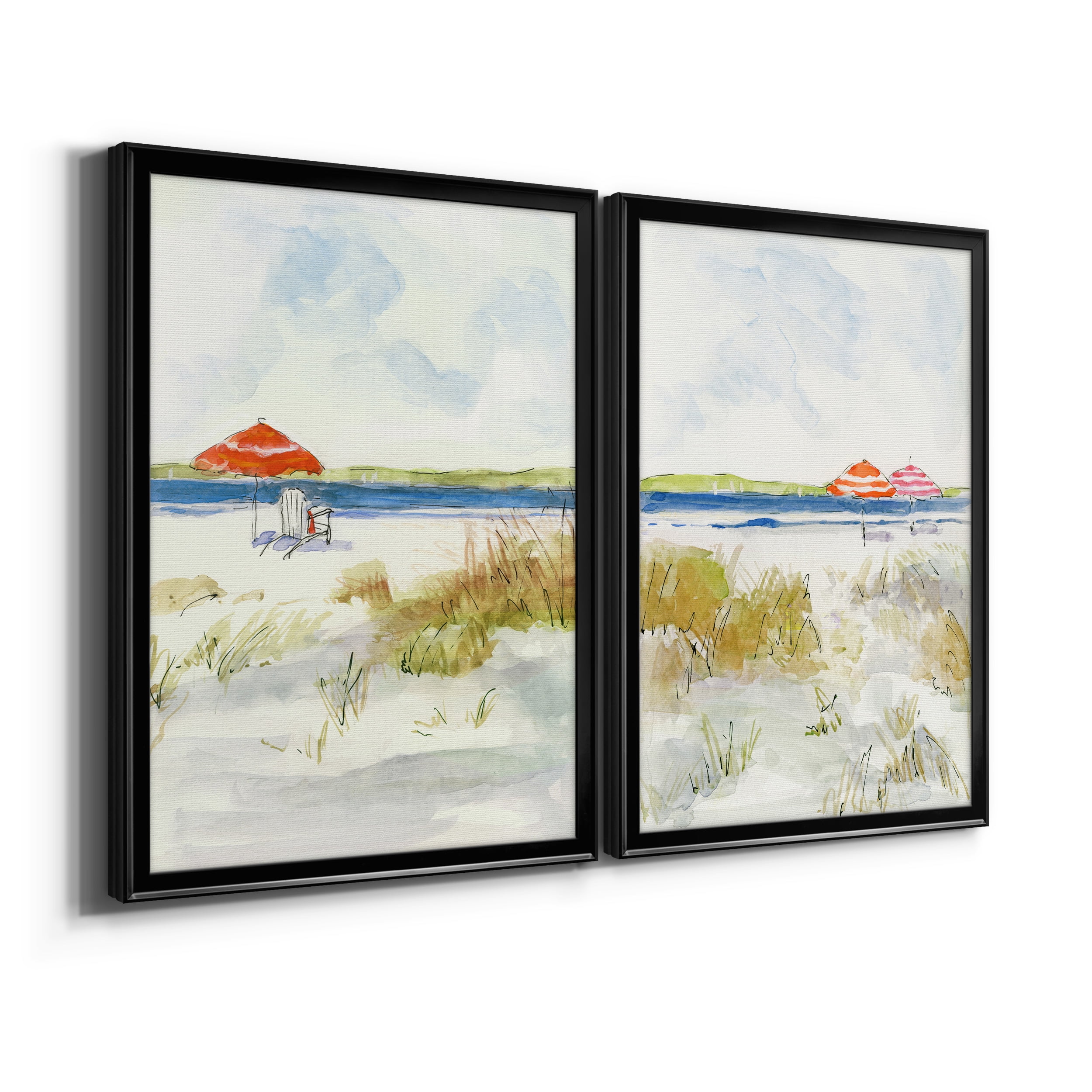 2 Piece Set Sketchy Beach I Premium Framed Canvas - Ready to Hang - 18.5 x 24.5 Each - Gold Frame