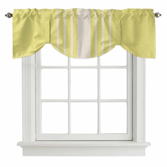 Yellow Beige Striped Tie Up Valance Curtains for Windows, Kitchen Curtains Window Treatments, Modern Farmhouse Retro Lines Short Window Shades Valances for Bedroom Bathroom Cafe 42"x18"