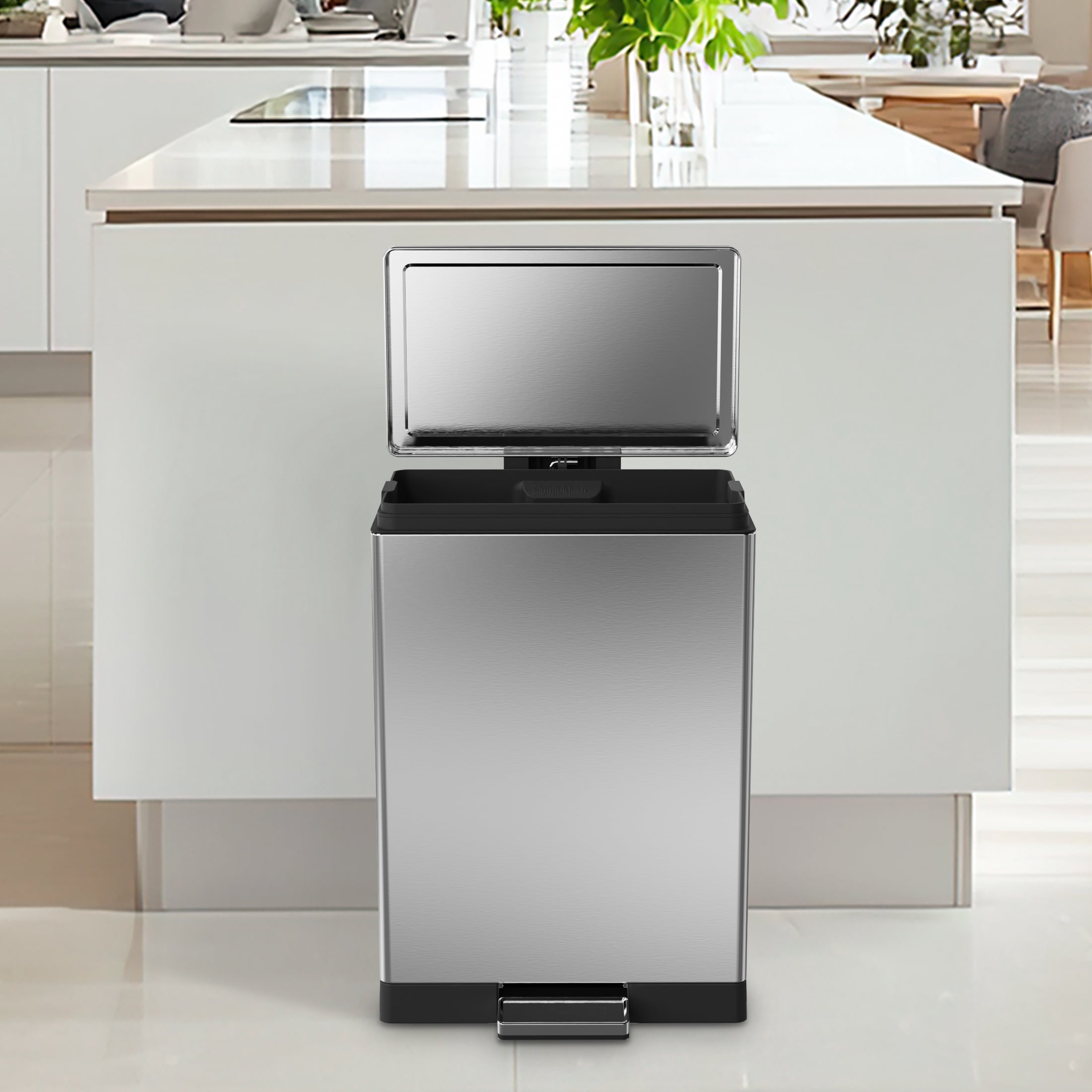 SimplyKleen Rectangular Hands-Free Kitchen Step Trash Can with Soft-Close Lid - 10.5 Gallon, Stainless Steel
