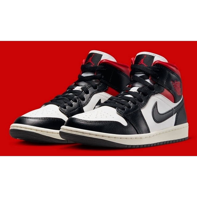 Ni - ke Ni - ke Air Jordan 1 Mid White Black Red Panda BQ6472-061 Women's 11.5 Men's 10