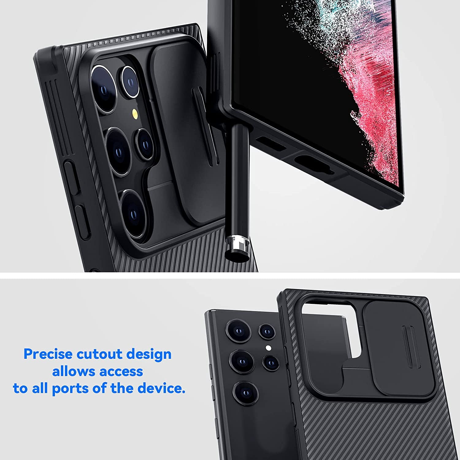 Samsung Galaxy S22 Ultra Case with Slide Camera Cover, Hard PC Back & Soft Bumper Full-Body Protection, Slim Shockproof Protective Phone Cases for S22 Ultra 5G 6.8" (2022) - Black