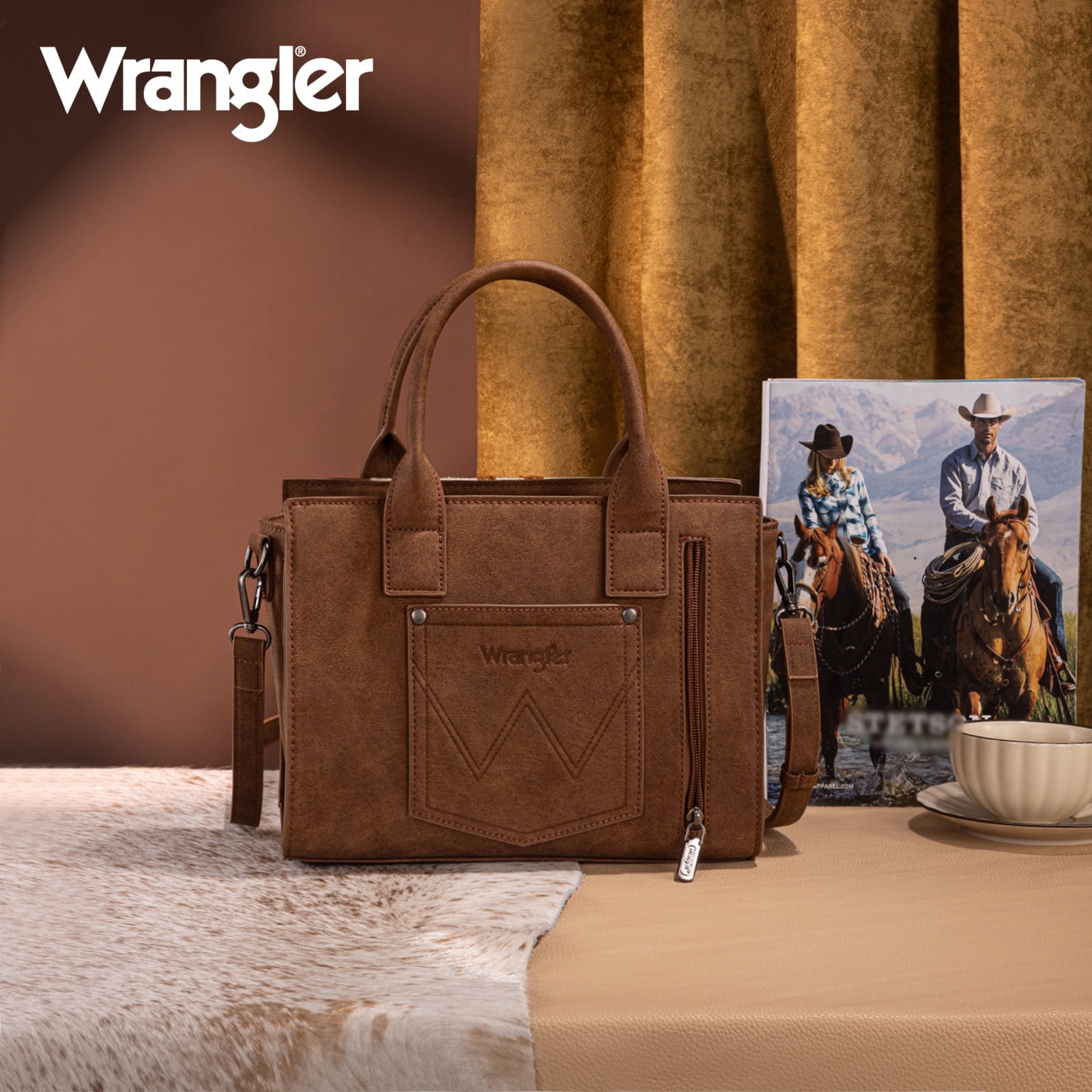 Montana West Wrangler Aztec Tote Bag for Women Western Shoulder Purse Stylish Top Handle Handbag, Brown