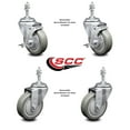 thumbnail image 2 of 4 Inch Gray Polyurethane Wheel Swivel 3/8 Inch Threaded Stem Caster Set 2 Brakes, 2 of 2