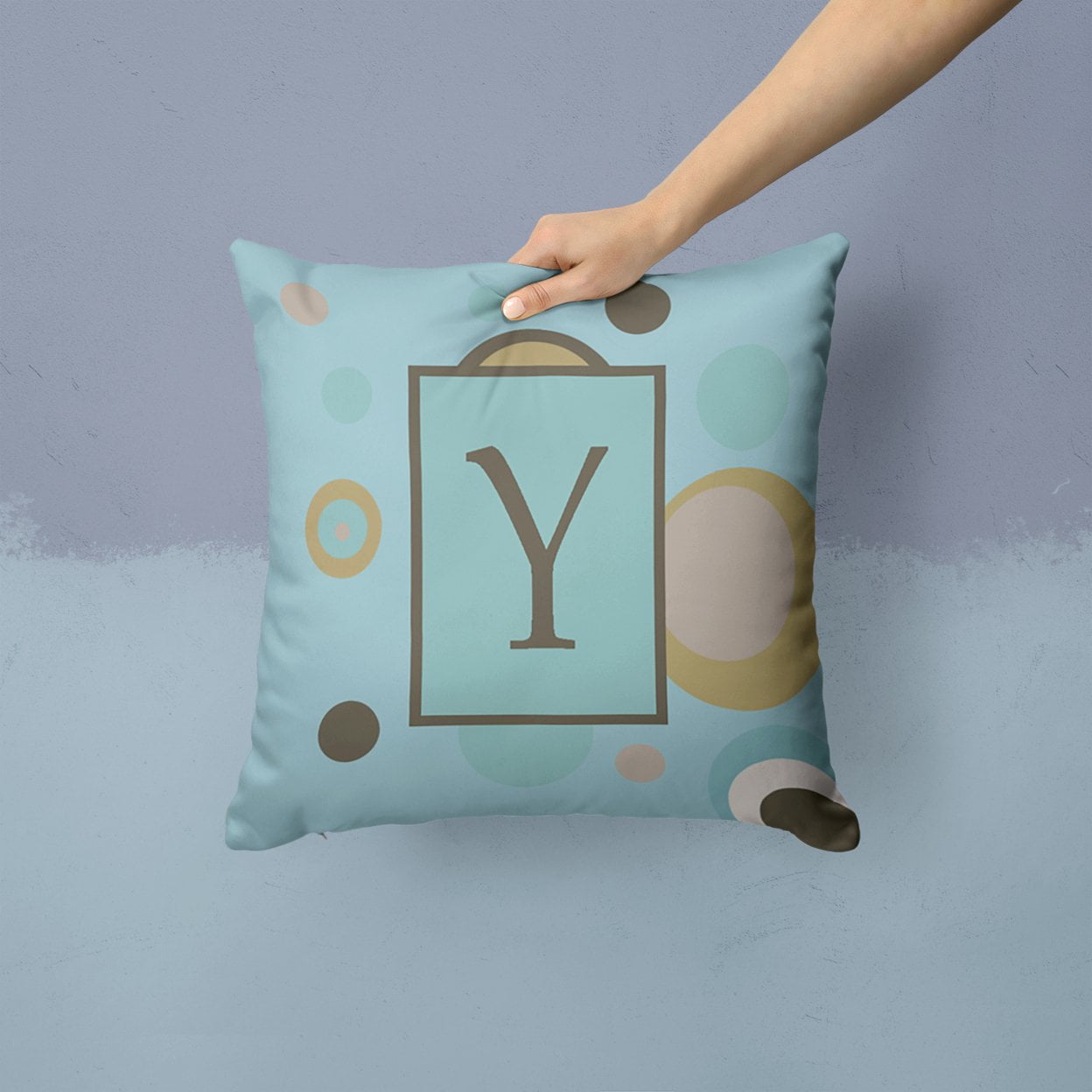 Carolines Treasures CJ1013-YPW1414 Monogram - Initial Y Blue Dots Decorative Canvas Fabric Pillow CJ1013 14Hx14W