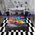 thumbnail image 2 of Erosebridal Graffiti Racing Car Bed in a Bag Queen size, Splash Race Car Bed Set, Reversible 7-Piece, 2 of 5