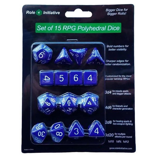 Role 4 Initiative R4I50008-FB dés Opaques Bleu Foncé avec Chiffres Blancs - Ensemble de 15