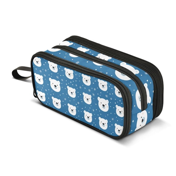 FORMRS Pencil Case with 3 Compartments Zipper Pouch, Elementary School Level and up, Blue Polar Bear