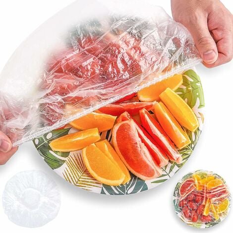 Bolsas de almacenamiento frescas, 200 piezas, tapas elásticas reutilizables para cuencos, bolsas de almacenamiento de alimentos sobrantes para picnic, poner en platos y cuencos (200 piezas)