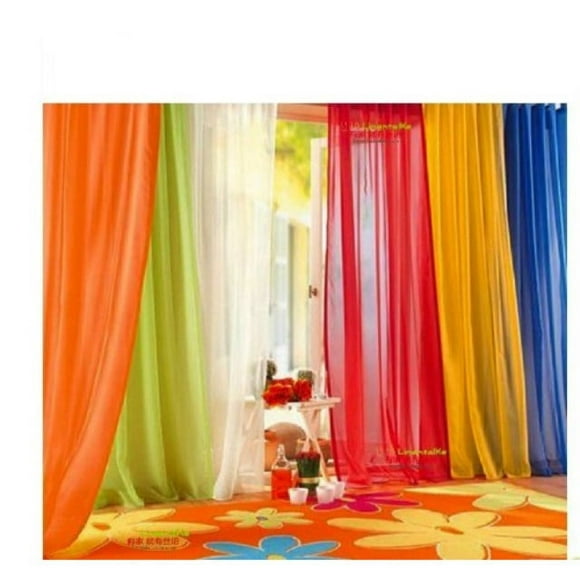 6 Piece Rainbow Sheer Window Panel Curtain Set Blow Out Pprice Special!!!! Lime, Orange, Red, White, Bright Yellow, Navy