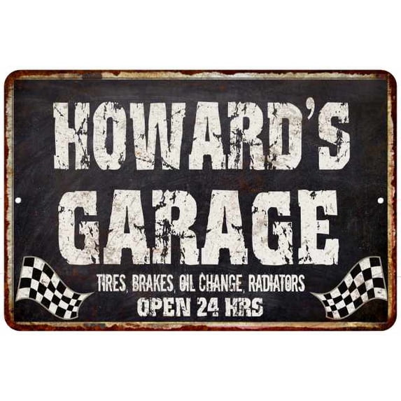 HOWARD'S Garage Black Grunge Sign 16 x 24 Matte Finish Metal 116240005291