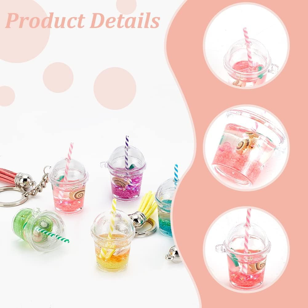 NOBRAND 204pcs Mini Milky Tea Keychain Accessories Bubble Tea Cream Glue Casting Kit Mini Cup Pendant Charms with Keychain Rings Tassels Bubbles Straws for