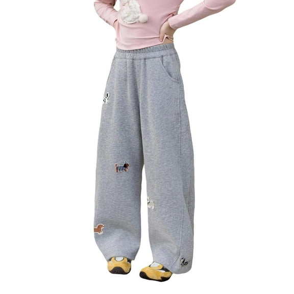 LRen Sweatpants for Girls 8-10 Bow Drawstring Loose Fit Lightweight Straight Leg Athletic Casual Pants For Play,-,Z6-Grey