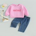 thumbnail image 2 of Stylish Baby Girl Fall Outfits  Sweatshirt with Letter Embroidery + Denim Pants, 2 of 9