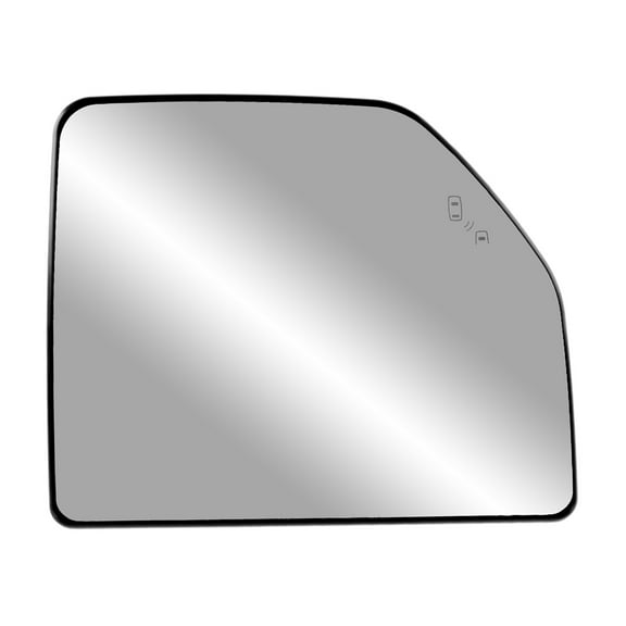 50308 -Fit System Passenger Side Heated Mirror Glass W/ Backing Plate, Ford F150 15-18, Towing Mirror Top Lens, With Blind Spot Detection System, W/ O Auto Dimming, 7" X 8 9/ 16" X 10 9/ 16"