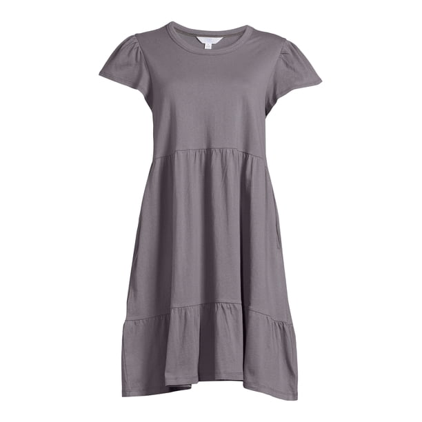 walmart time and tru tiered knit dress Time and Tru Women's Tiered Cotton Mini Dress with Short Sleeves, Sizes  XS-XXXL