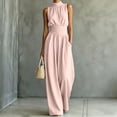 thumbnail image 4 of Women's Sleeveless Neck Wide Leg Jumpsuit Summer Casual Flowy Long Pant Solid Piece Pink XL, 4 of 5